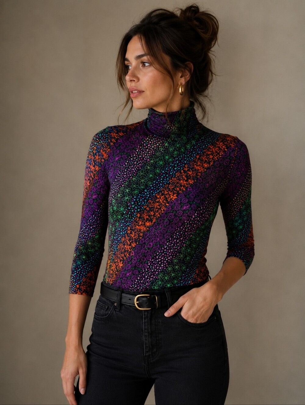 FRNCH Paris | Multicolor Floral Mock Neck Top, Size S